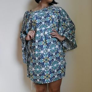 Blue and white 60s mod batwing dress